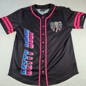 Betty Boop Womens Baseball Jersey Shirt S Black‎ & Pink "Born To Rise" Design